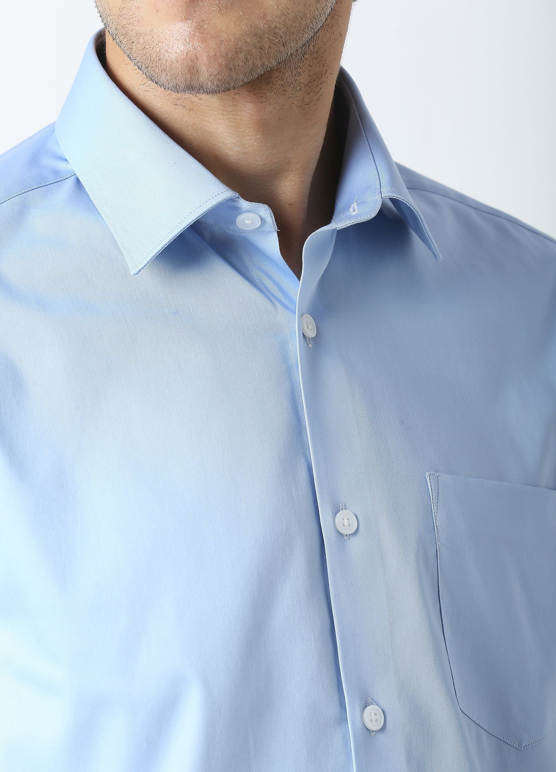 Straight Point Collar Fine Satin Stretch Shirt Sky blue