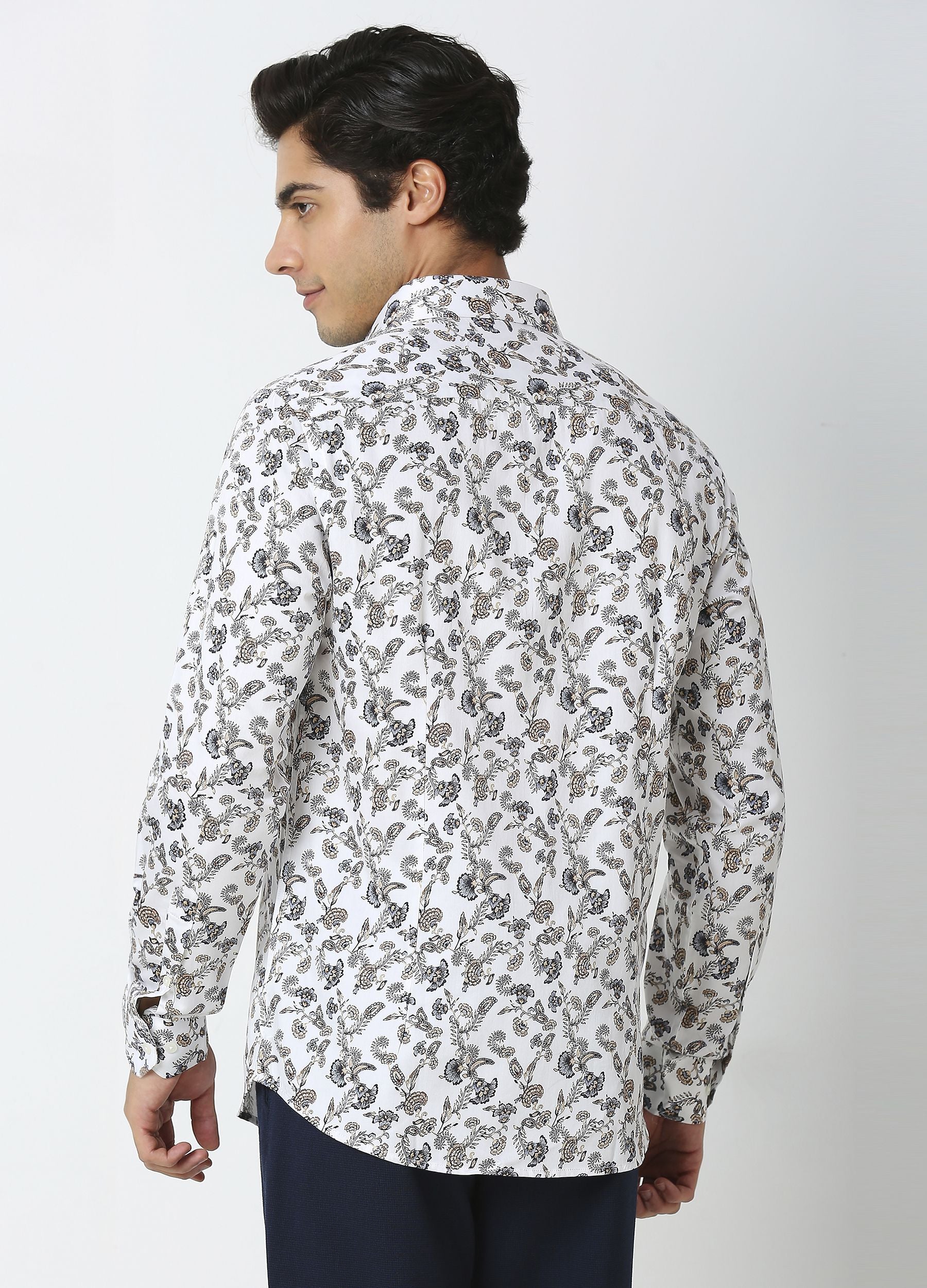 Foxglove: Satin Floral Print Shirt - White