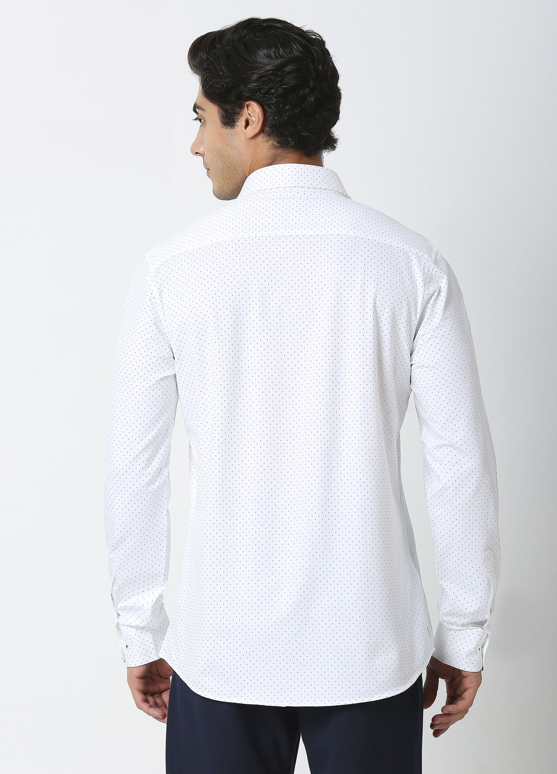Calgary Polka: Cutaway Collar Polka Print Knit Shirt - White