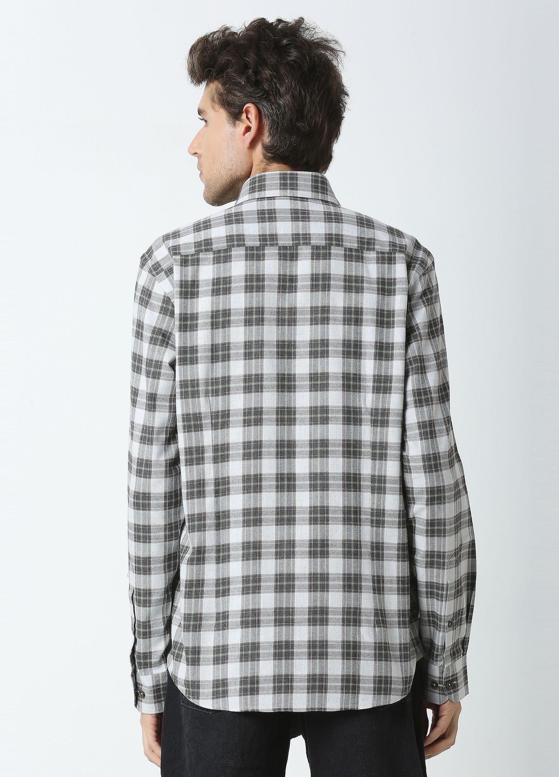 Casual Point Collar Giza Cotton Dupplin Checks Shirt - Smoke Grey