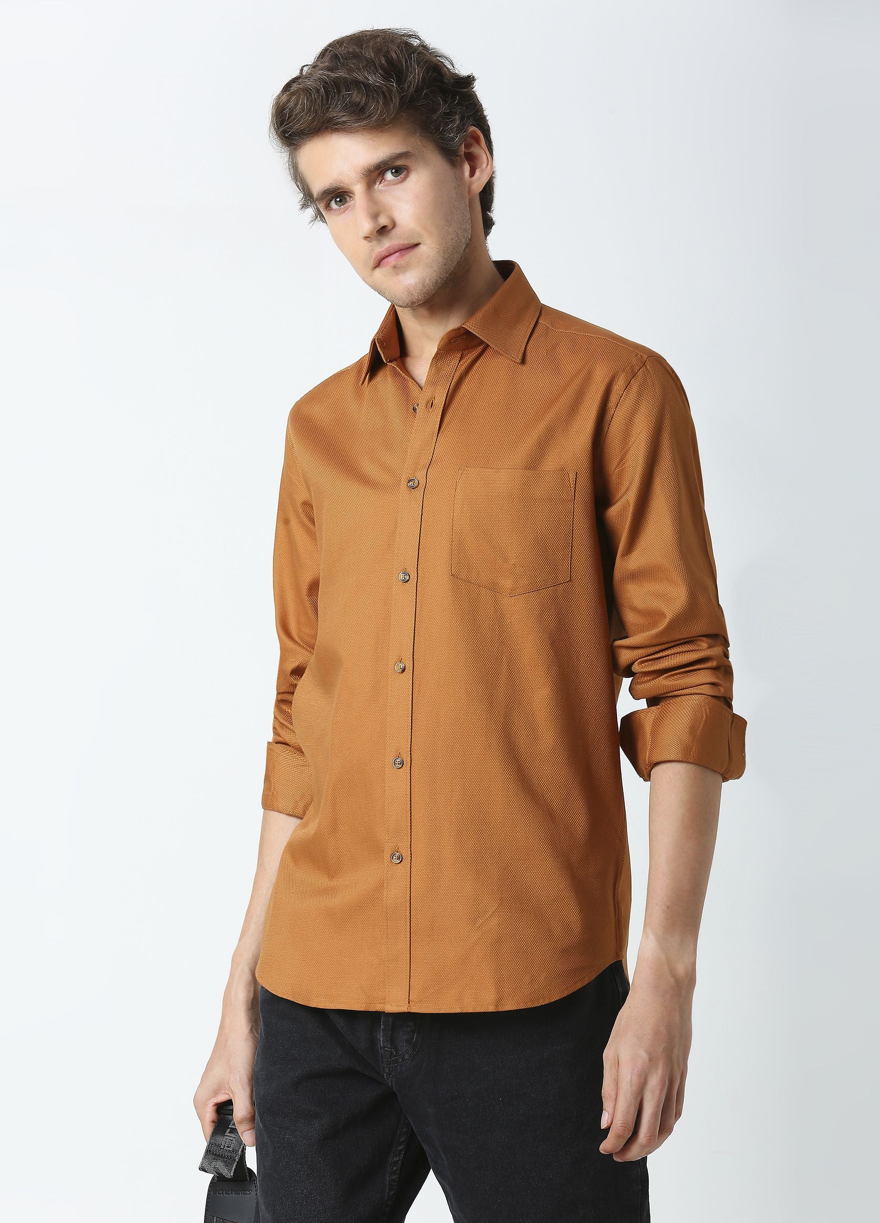 Casual Point Collar Giza Cotton Oxford Shirt - Mustard
