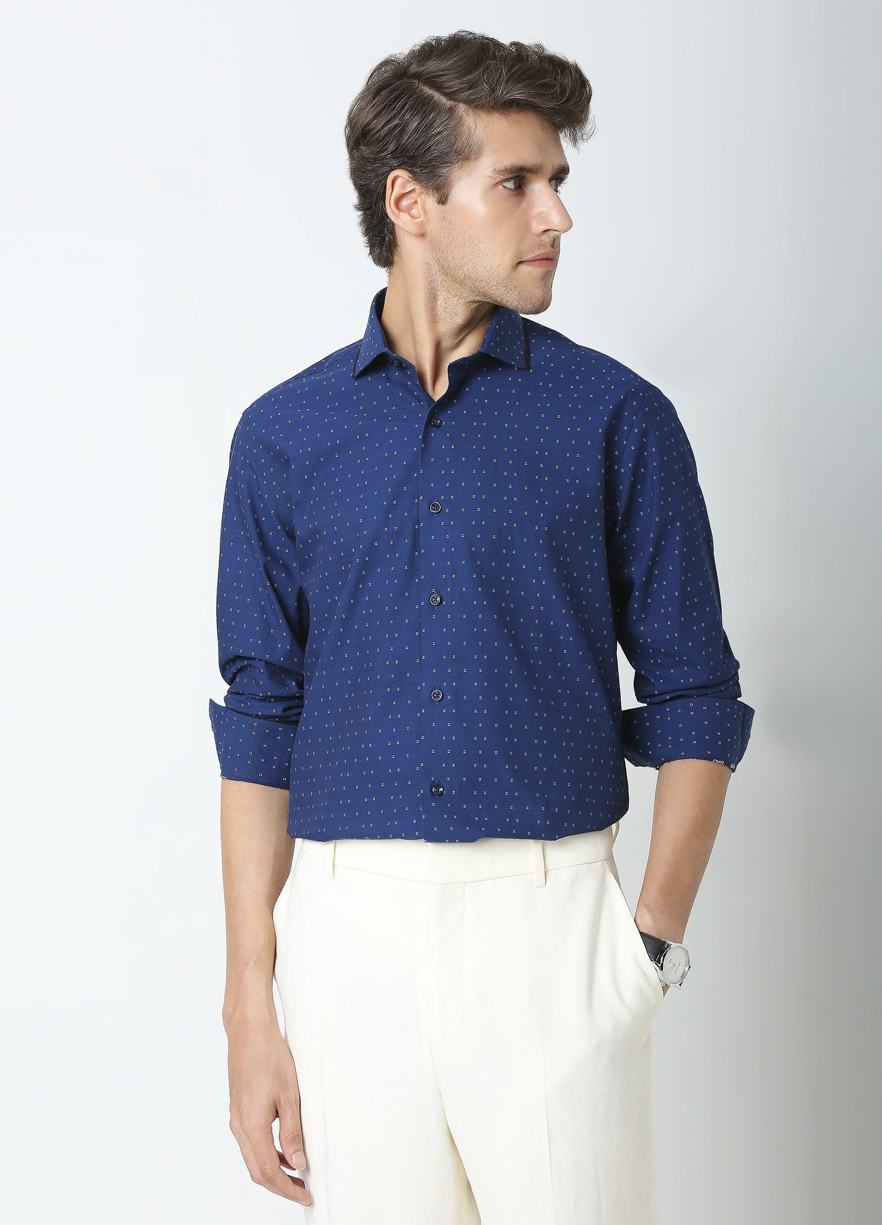 Point Collar Butta Dobby Shirt - Royal Blue