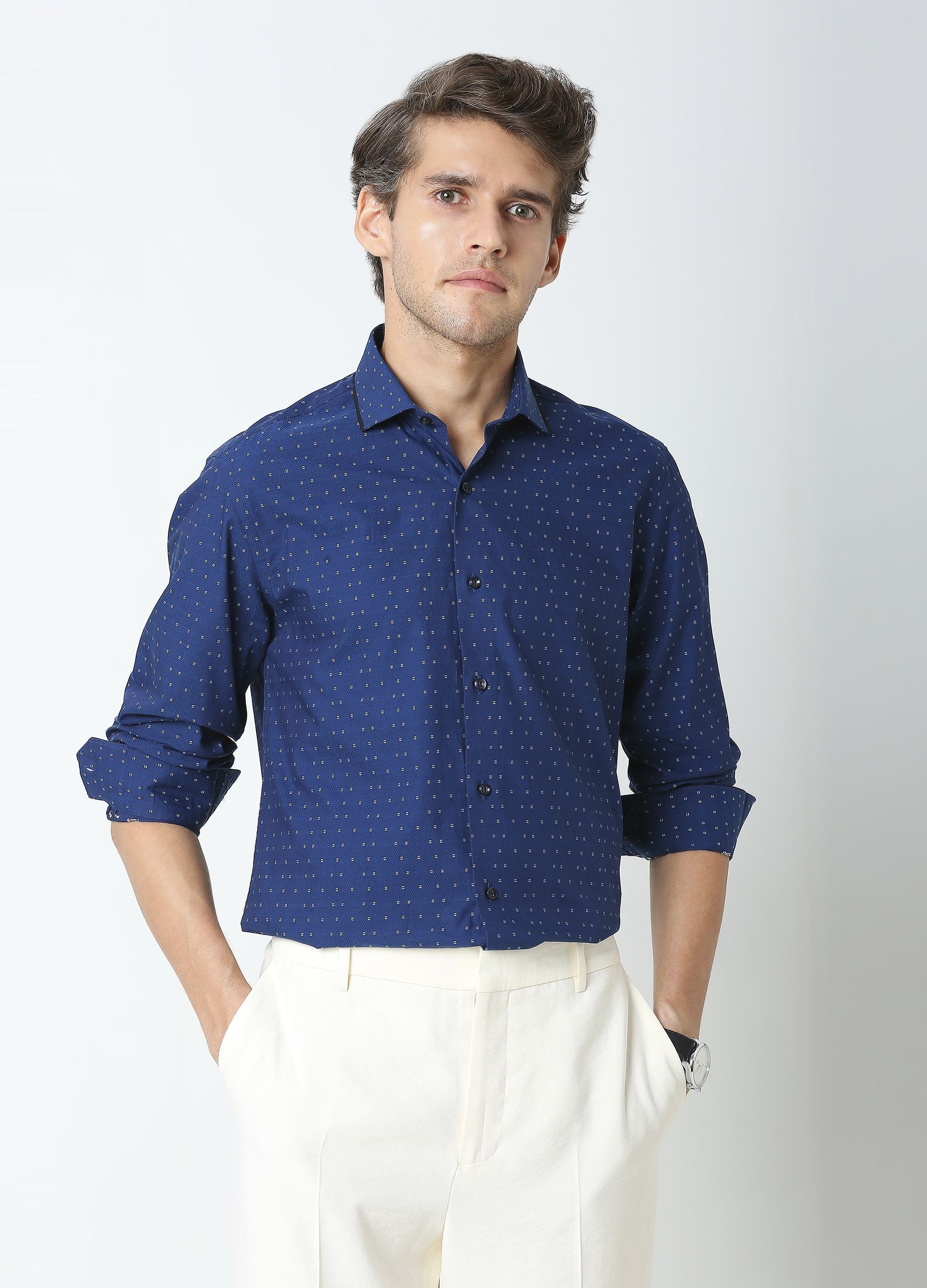 Point Collar Butta Dobby Shirt - Royal Blue