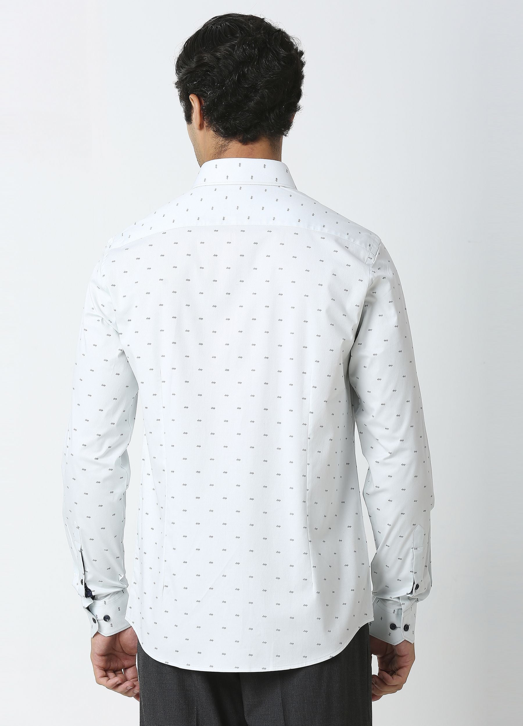 Point Collar Twill Stretch Print Shirt - Alice Blue