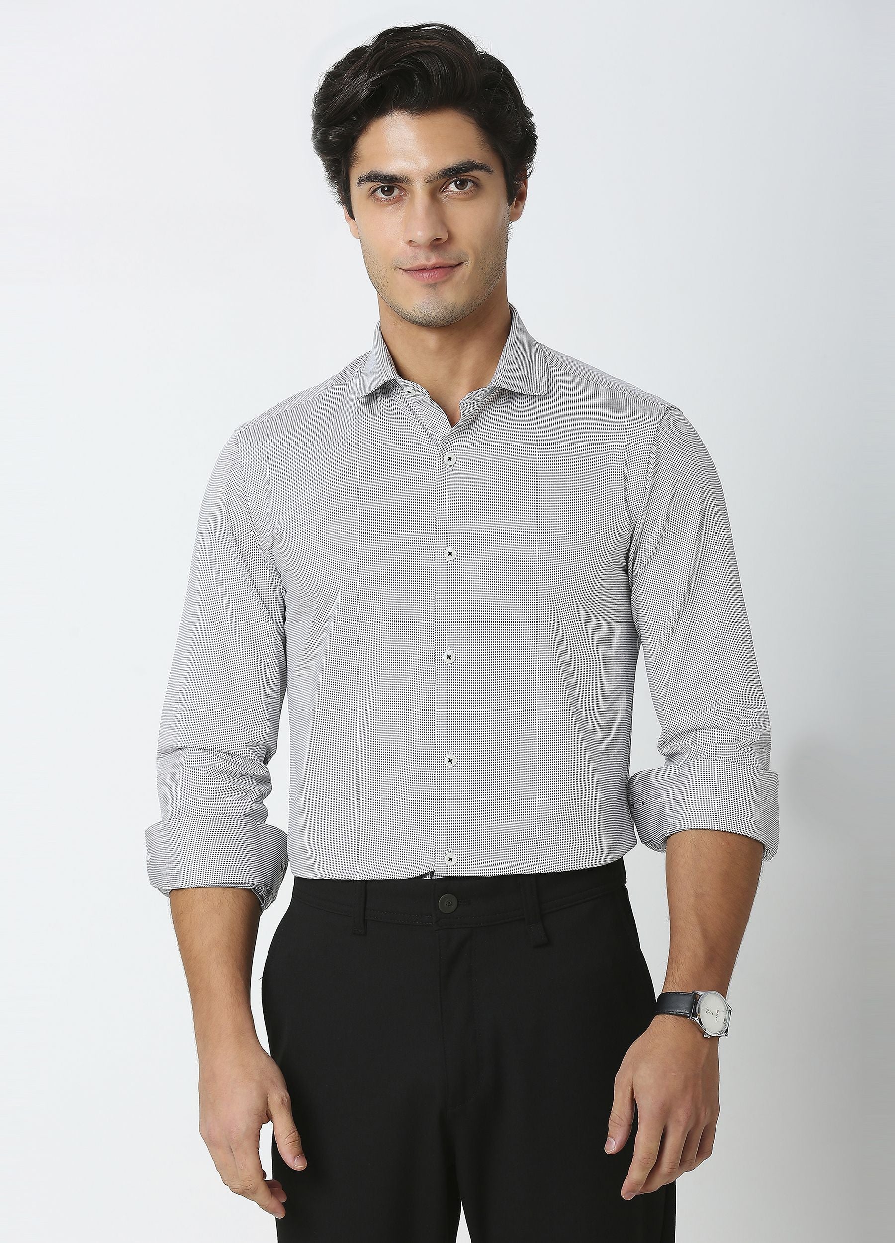 White & Black Micro Square Dobby Knit Shirt