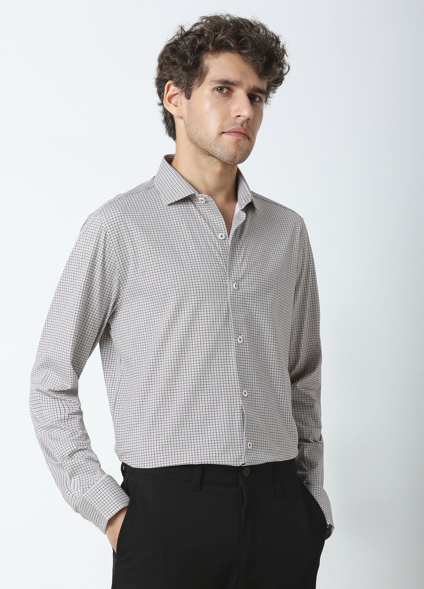 Multicolour Fine Argyle: Cutaway Collar Print Knit Shirt