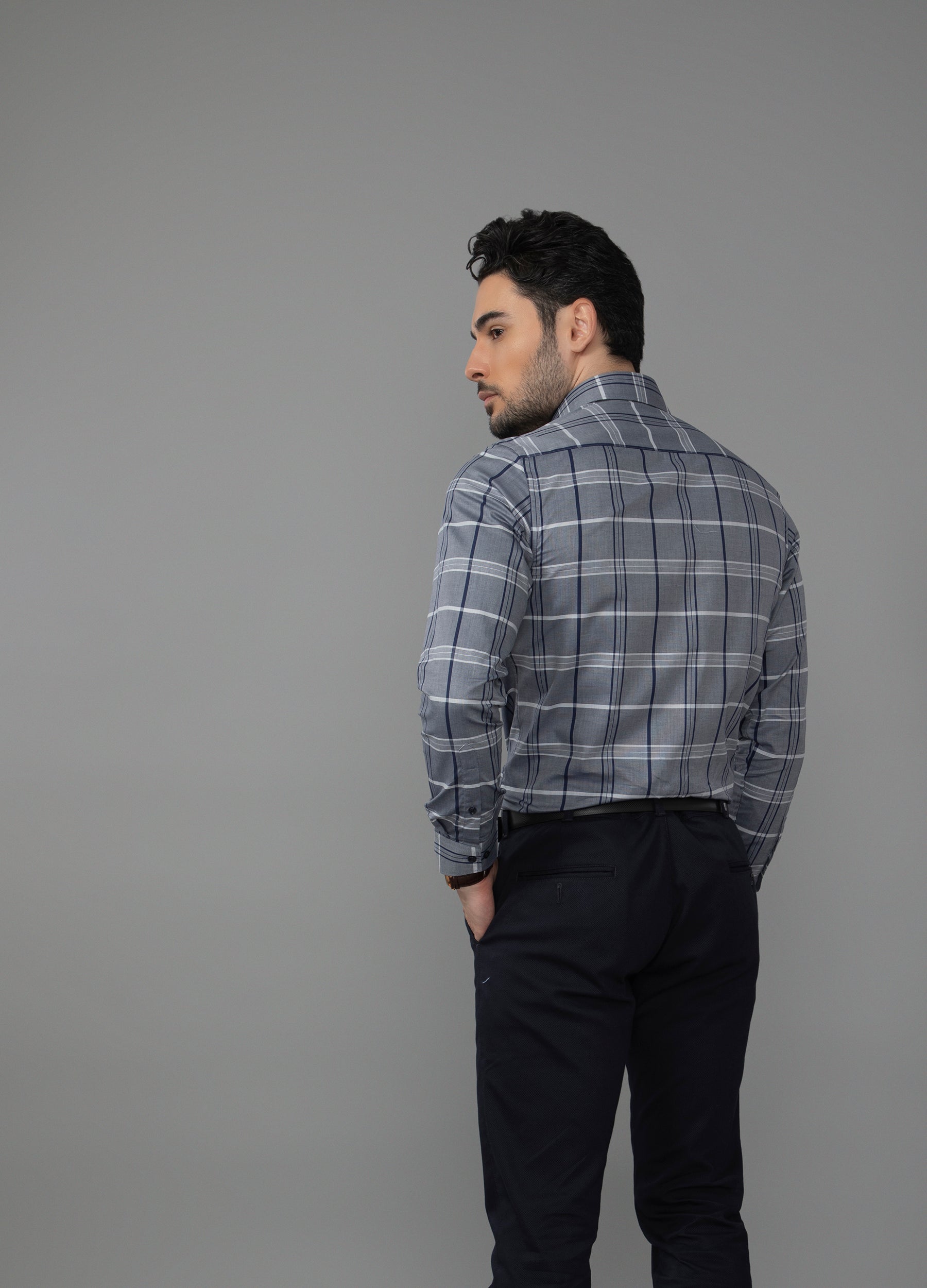 Point Collar Yarn Dyed Checks Shirt - Resolution Blue