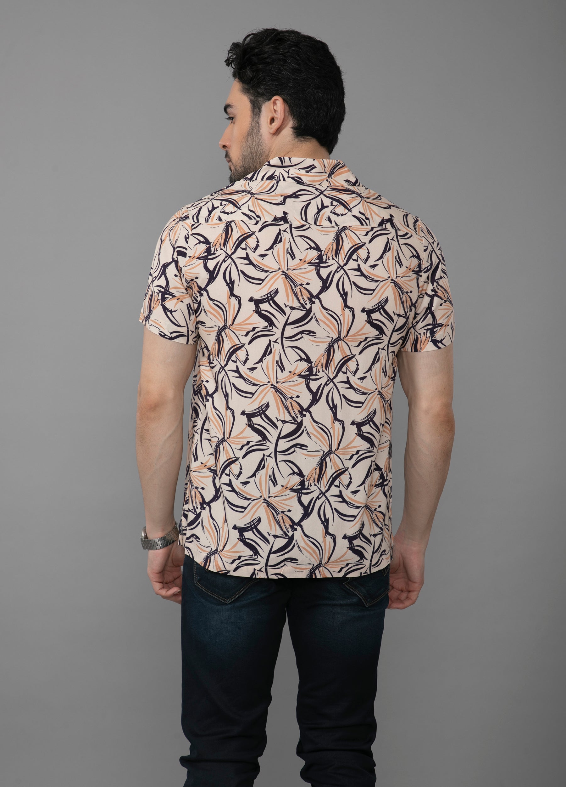 Sand Vines: Camp Collar Bold Floral Print Shirt - Beige