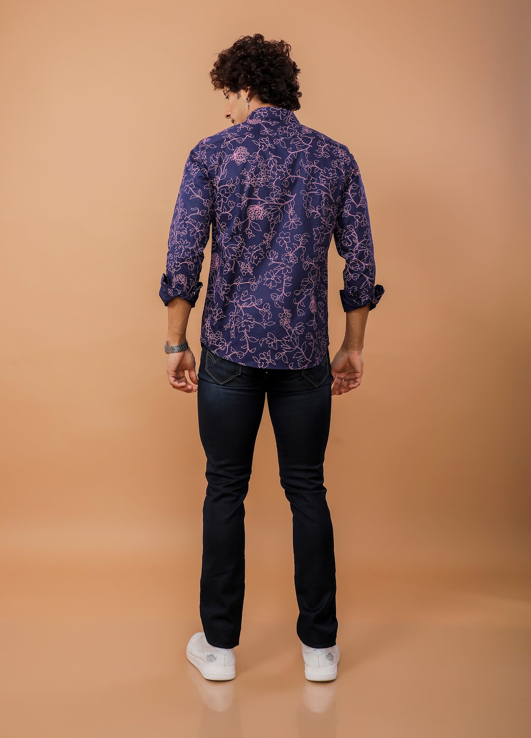 Grafi: Cutaway Collar Floral Print Club Shirt - Ribbon Blue